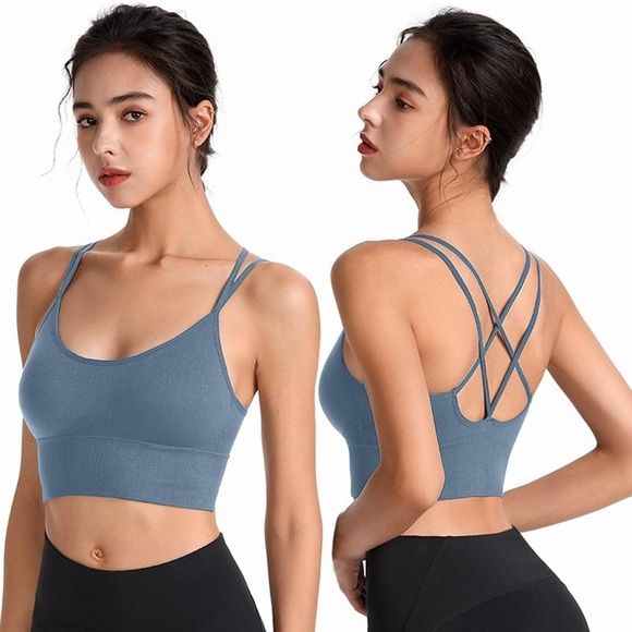 ✌️2/$10✌️ Sky Blue Sports Bra with Strappy Back - Size Small EUC - Picture 3 of 7